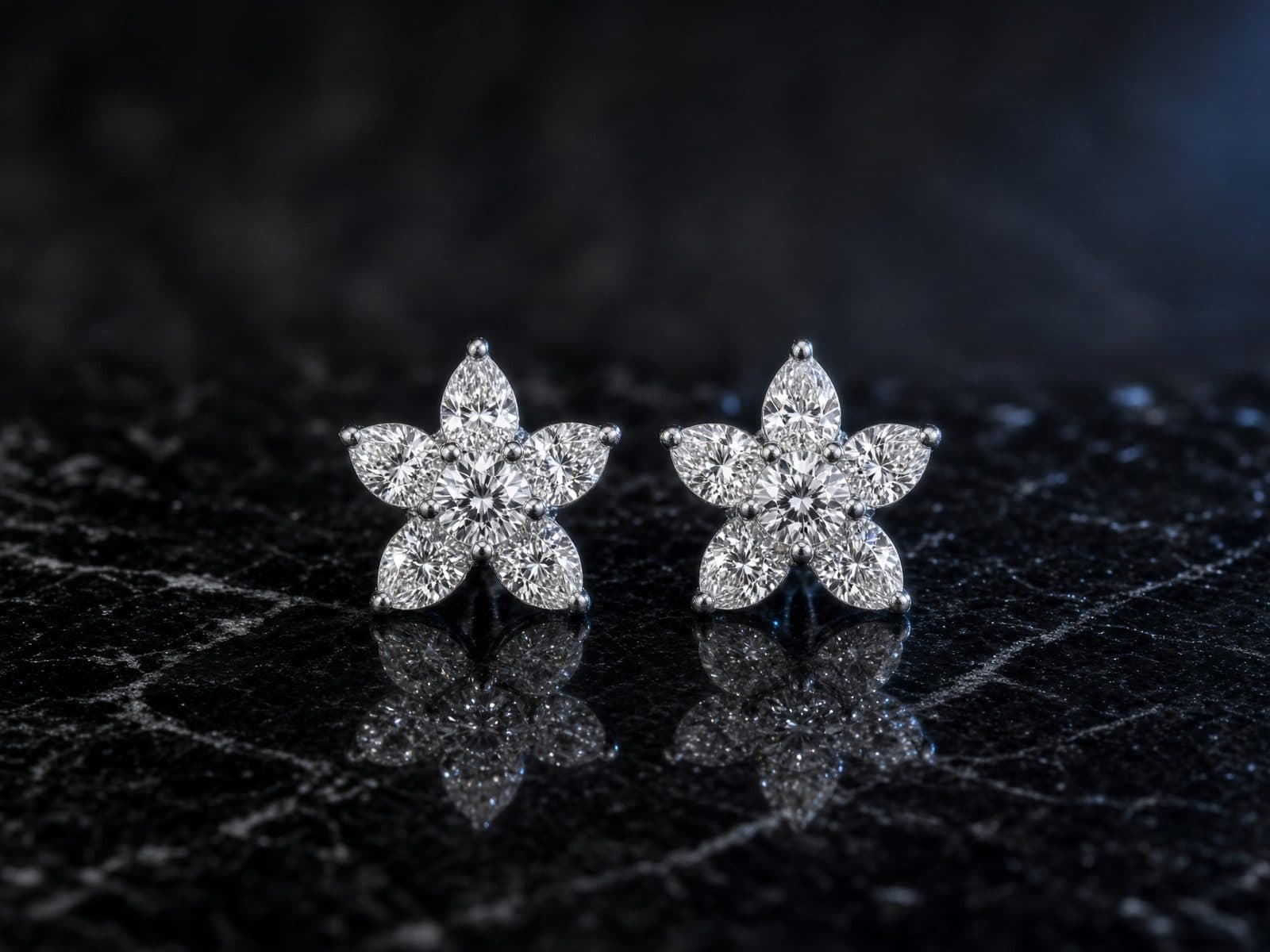 AI-generated catalog study of the Harry Winston Lily Cluster Earrings
