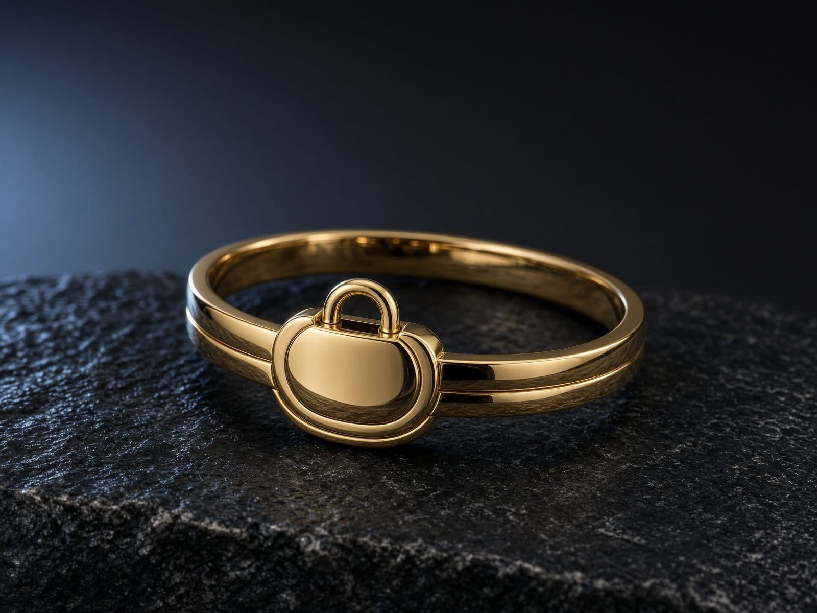 AI-generated catalog study of the Tiffany & Co. Lock Bangle